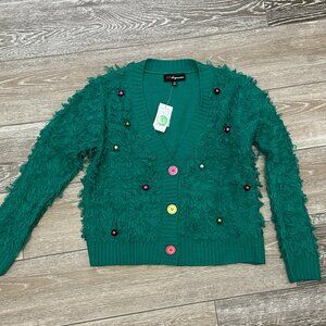 NEW 33 Degrees Sz S Fab Ugly Christmas Sweater Party Cardigan Sweater Loop Knit